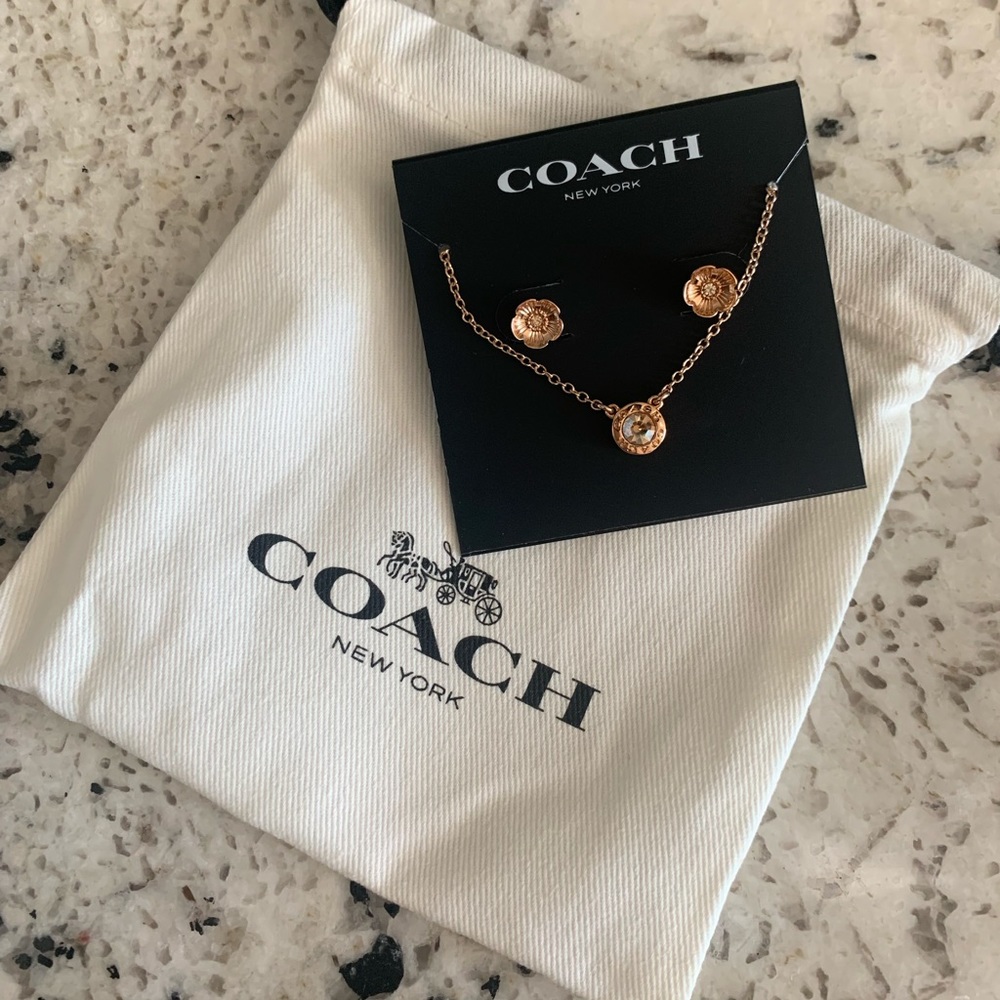 Coach Open Circle Necklace and Tea Rose Stud Set